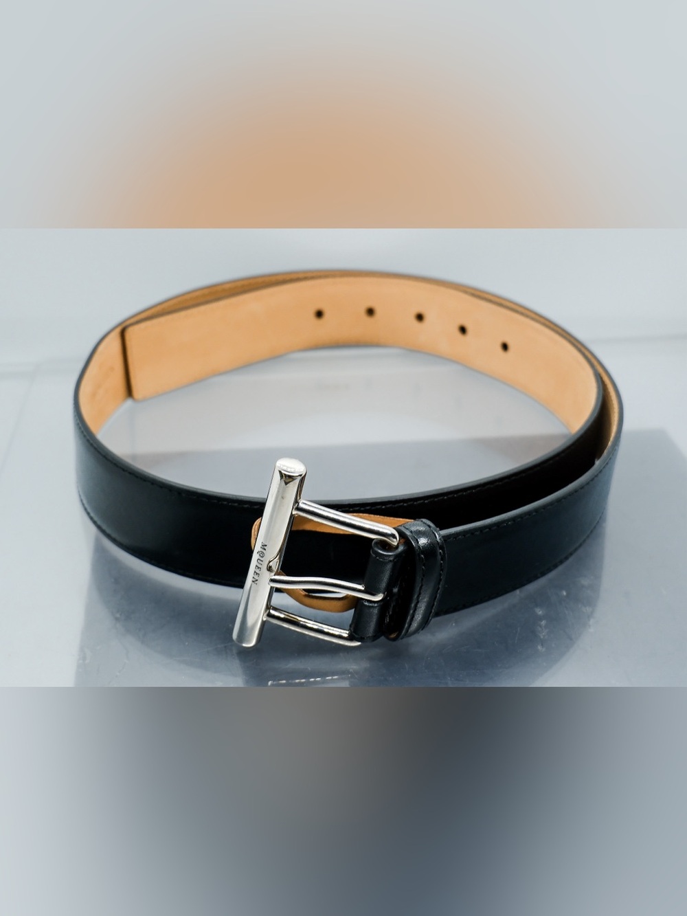 Alexander McQueen T-Bar Belt Black Leather Belt with Silver-Tone Buckle
